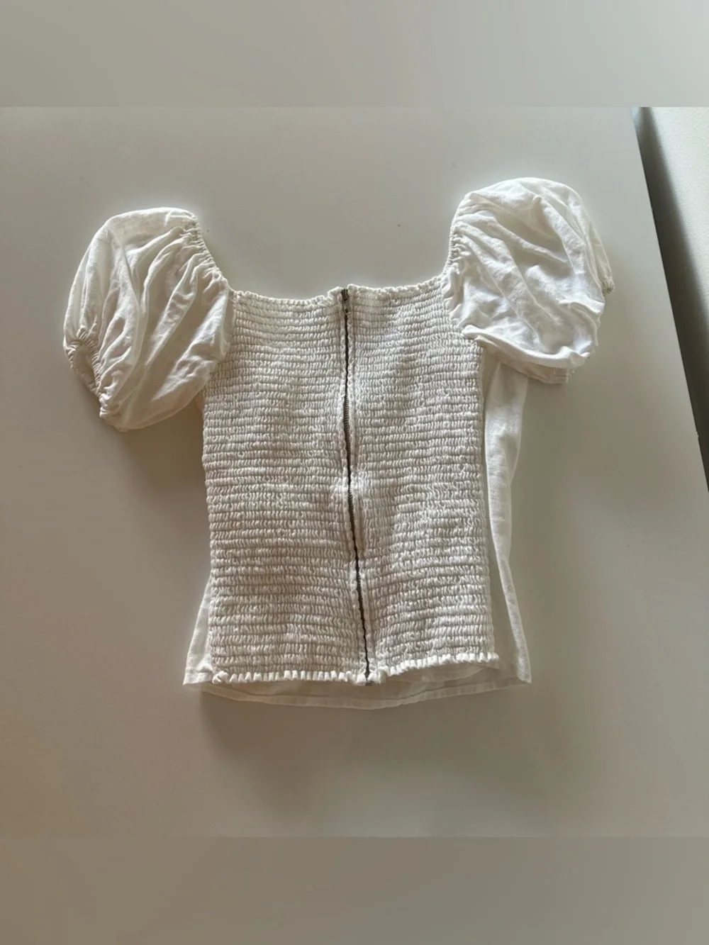 Reformation Framboise White Linen Wrap Top Coquette Puff Sleeve 10